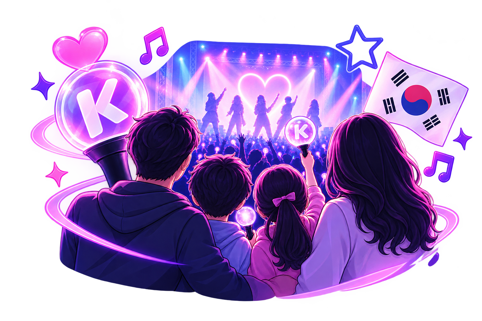 Familia disfrutando de un concierto de K-pop