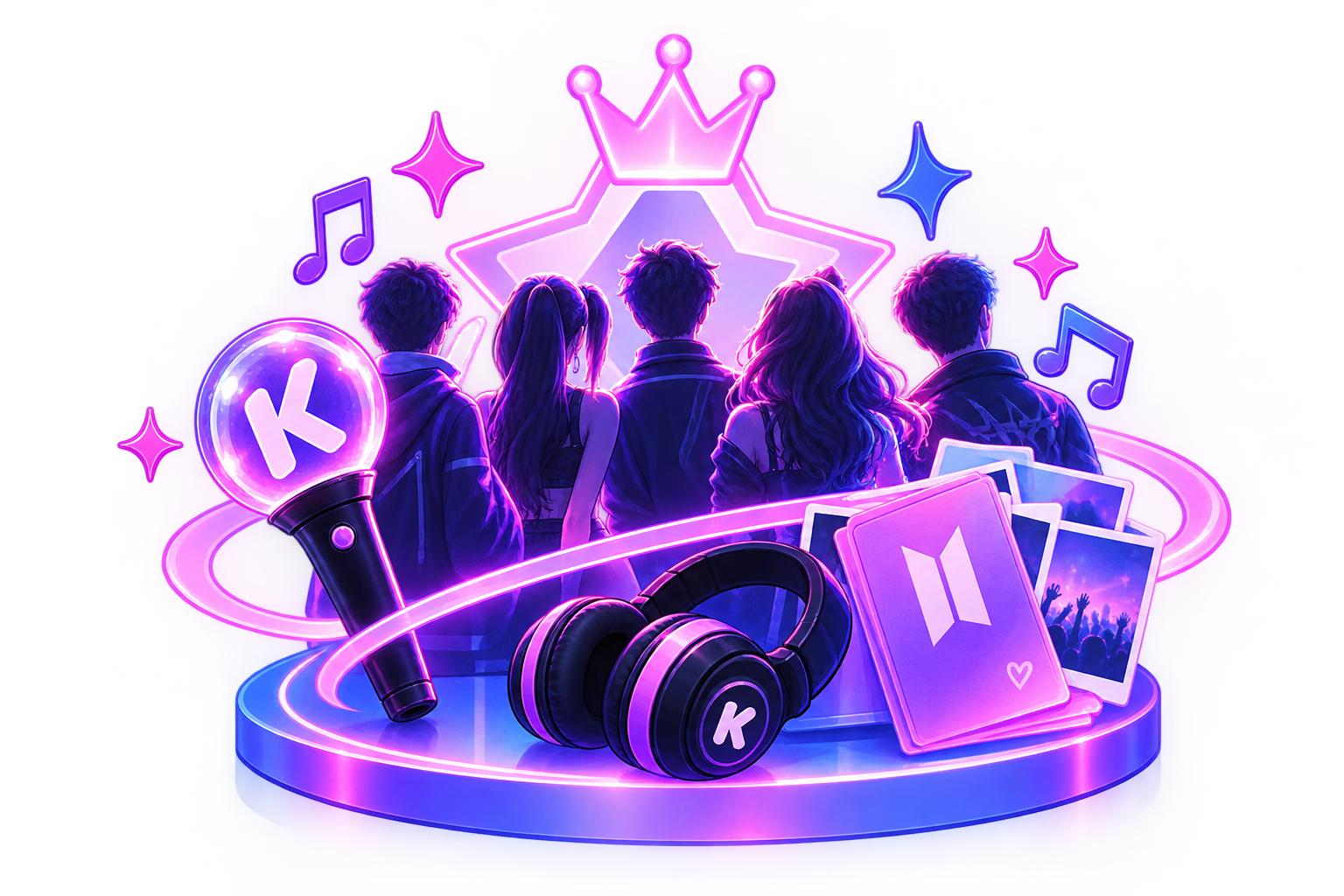 Grupo de fans y objetos representativos del K-pop