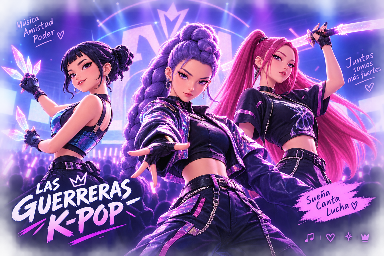 Tres guerreras de K-pop sobre un escenario