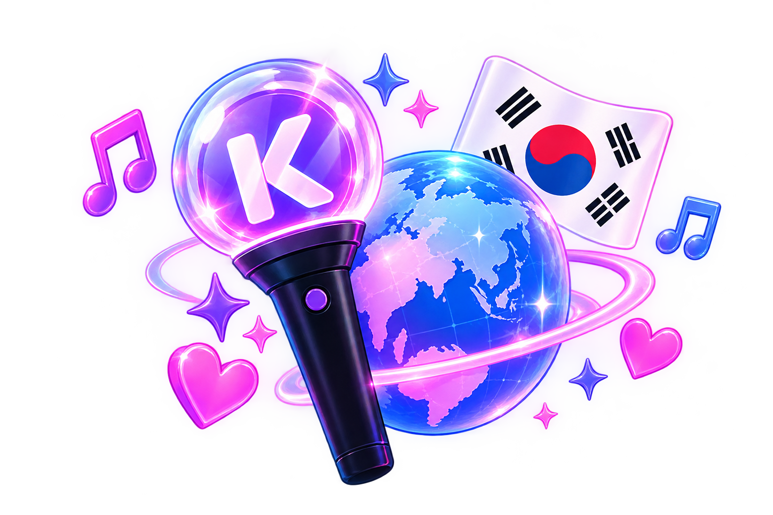 Lightstick y globo junto a la bandera de Corea del Sur